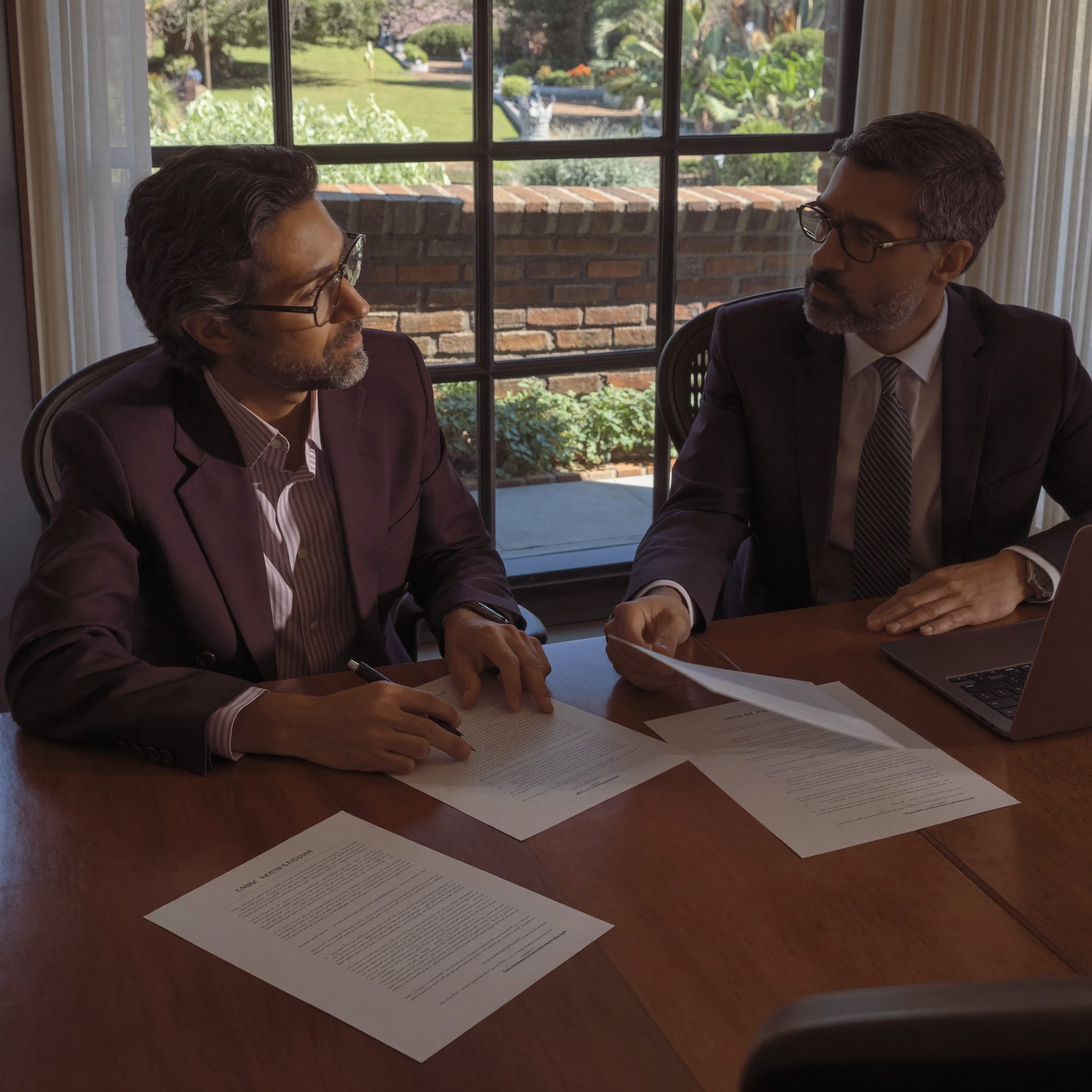 Advisor and client reviewing financial documents at a Gardens office desk
